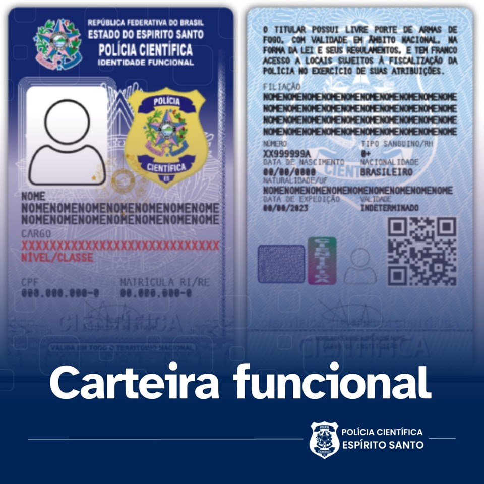 PCIES - Modelo da Carteira Funcional dos Policiais Científicos é aprovado